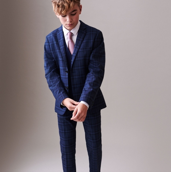 7Y Next Navy Blue Skinny Fit Check Blazer - Picture 11 of 11